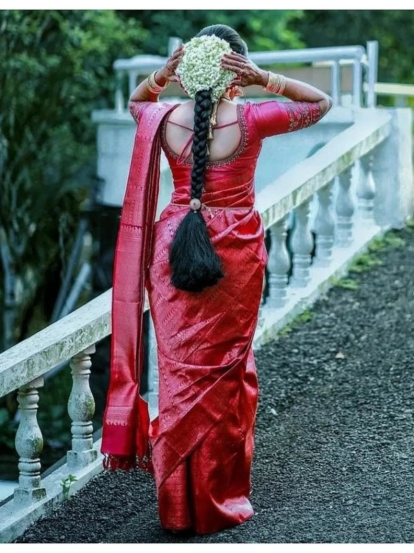 Dark pink banarasi kota silk jacquard weaing work wedding saree