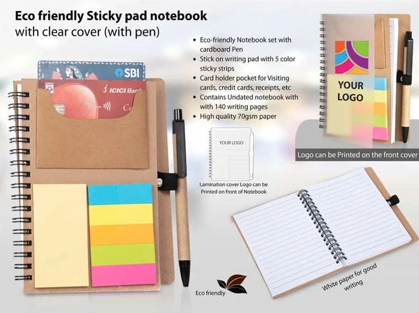  Customised Eco Friendly Sticky Pad Note Book Clear Cover With Pen With Print 