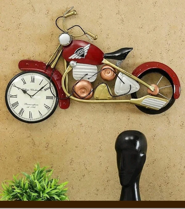 Wall Decoretive Haindicraft Haritage Bike With Clock Multi Colour