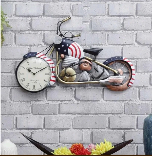 Wall Decoretive Haindicraft Haritage American Bike With Clock JP