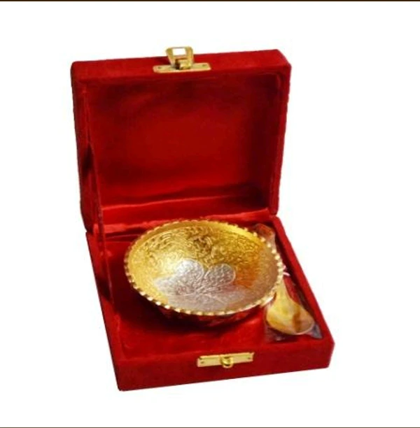 Jarma  Gold And Silver Plated Bowl With Spoon With Belbet Gift Box AA1 JP