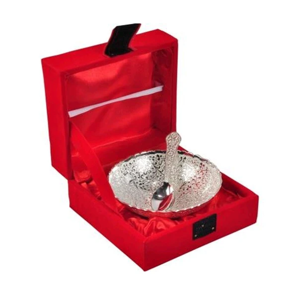 Silver Pleted Bowl & Spoon With Belbet Gift Box AA3 JP