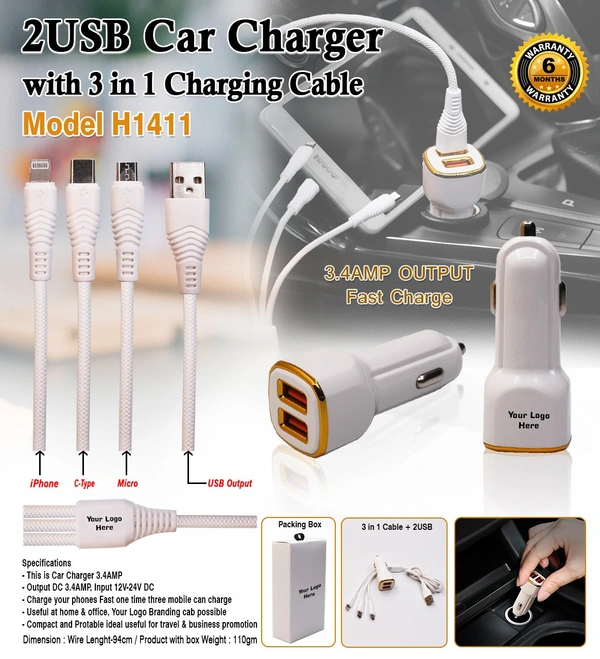2USB Car Charger. !! on't give a order direct here. WhatsApp us - 8926066999 !! - 40X33X31.5CM, White