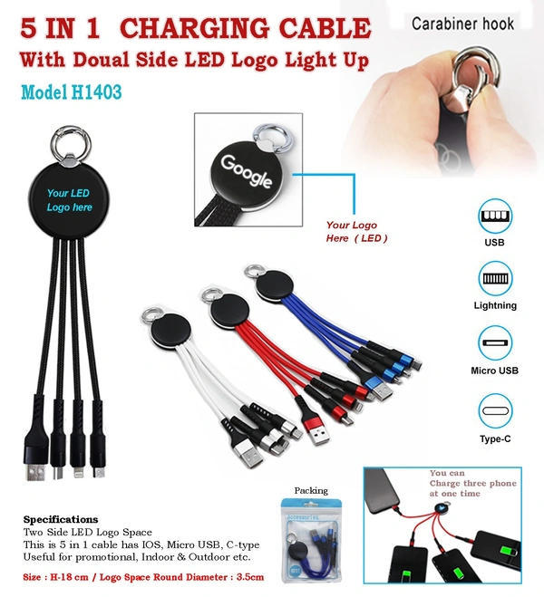 5 In 1 Charging Cable With Doul Side LED Logo Light Up. !! on't give a order direct here. WhatsApp us - 8926066999 !! - 54X42X30CM, Red,Blue,White,Gold,Grey