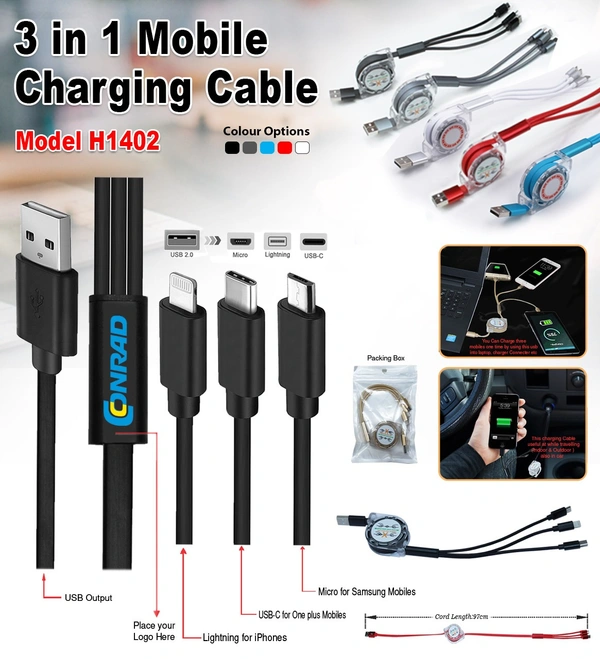 3 In 1 Mobile Charging Cable. !! on't give a order direct here. WhatsApp us - 8926066999 !! -  49X43X29CM, Red,Blue,White,Gold,Grey