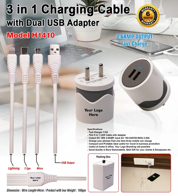 3 In 1 Charging Cable. !! on't give a order direct here. WhatsApp us - 8926066999 !! - 40X33X31.5CM, white