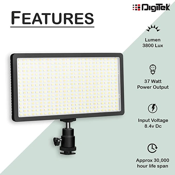 DIGITEK® LED D416 Professional Video Light & NP-750 Li-ion Battery with Micro USB Charging | Dimmable 3200k -5600k | Compatible with Tripods, Monopods, Cameras, Table stand & Camcorder | For YouTube Video , Product Photography, Makeup shoot and more (LED D416 COMBO)