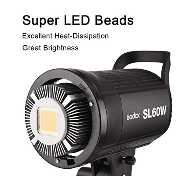 GODOX SL-60W 60W 5600±300K LED Video Light with Bowens Mount Continous Light - White Version | for Video Recording, Wedding, Outdoor Shooting ( Remote not Included) (SL60W)