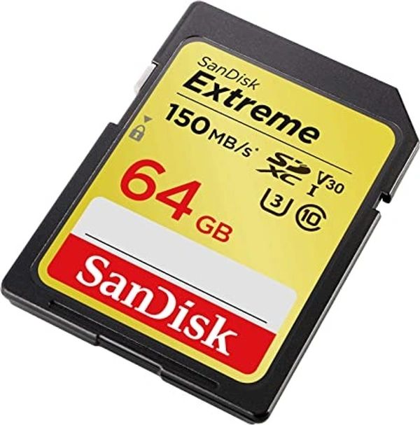 SanDisk Extreme SDXC, SDXVE 64GB, V30, U3, C10, UHS-I, 90MB/s R, 40MB/s W, for 4K Video - 64gb