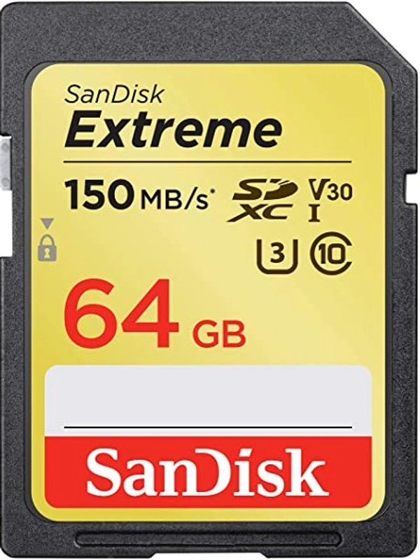 SanDisk Extreme SDXC, SDXVE 64GB, V30, U3, C10, UHS-I, 90MB/s R, 40MB/s W, for 4K Video - 64gb