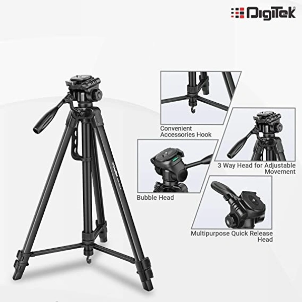 Digitek DTR 550 LW (67 Inch) Tripod For DSLR, Camera |Operating Height: 5.57 Feet | Maximum Load Capacity up to 4.5kg | Portable Lightweight Aluminum Tripod with 360 Degree Ball Head | Carry Bag Included (Black) (DTR 550LW) - DIGITEK® (DLS-009 FTK)