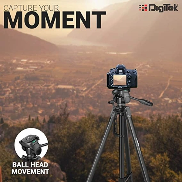 Digitek DTR 550 LW (67 Inch) Tripod For DSLR, Camera |Operating Height: 5.57 Feet | Maximum Load Capacity up to 4.5kg | Portable Lightweight Aluminum Tripod with 360 Degree Ball Head | Carry Bag Included (Black) (DTR 550LW) - DIGITEK® (DLS-009 FTK)