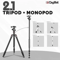 DIGITEK® (DTR-500BH) (152 cm) Professional Aluminum Tripod Cum Monopod, with Swivel Pan Head, Maximum Operating Height : 1510 mm, Maximum Load Upto: 7kgs (Black) - DTR-500BH