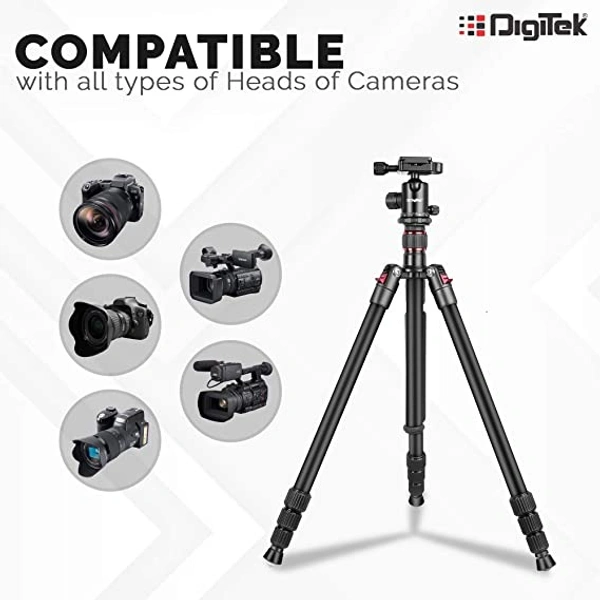 DIGITEK® (DTR-500BH) (152 cm) Professional Aluminum Tripod Cum Monopod, with Swivel Pan Head, Maximum Operating Height : 1510 mm, Maximum Load Upto: 7kgs (Black) - DTR-500BH