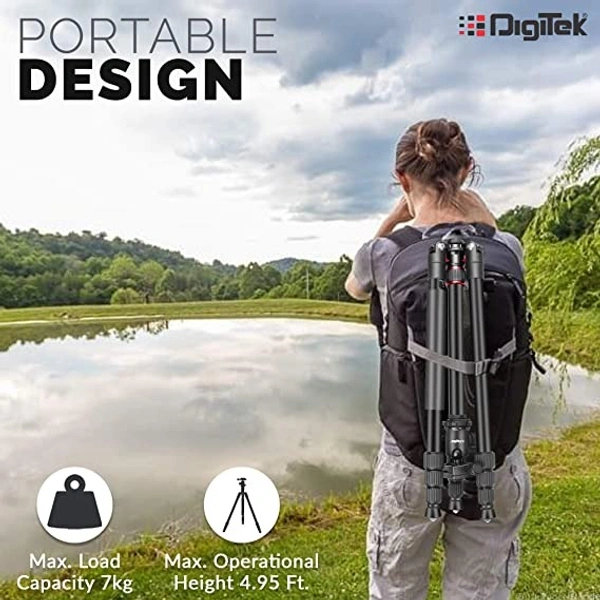 DIGITEK® (DTR-500BH) (152 cm) Professional Aluminum Tripod Cum Monopod, with Swivel Pan Head, Maximum Operating Height : 1510 mm, Maximum Load Upto: 7kgs (Black) - DTR-500BH