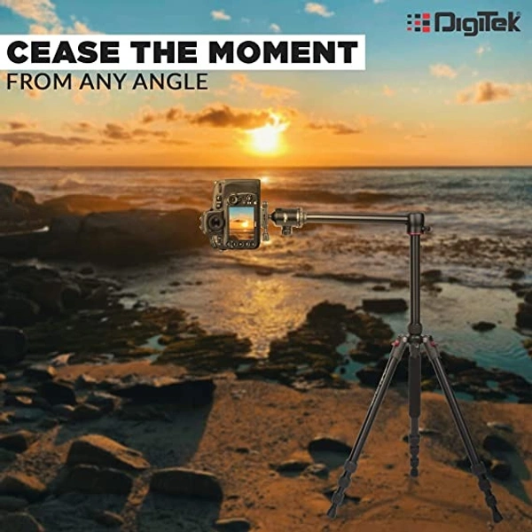Digitek DTR 520 BH (60 Inch) Professional Aluminum Tripod Cum Monopod with Swivel Pan Head, for DSLR Camera | Maximum Operating Height: 4.95 Feet | Maximum Load Upto: 7kgs (Black) (DTR 520 BH) - Black