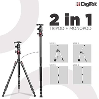Digitek DTR 520 BH (60 Inch) Professional Aluminum Tripod Cum Monopod with Swivel Pan Head, for DSLR Camera | Maximum Operating Height: 4.95 Feet | Maximum Load Upto: 7kgs (Black) (DTR 520 BH) - Black