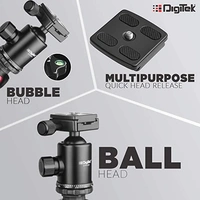 Digitek DTR 520 BH (60 Inch) Professional Aluminum Tripod Cum Monopod with Swivel Pan Head, for DSLR Camera | Maximum Operating Height: 4.95 Feet | Maximum Load Upto: 7kgs (Black) (DTR 520 BH) - Black
