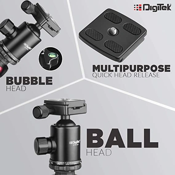 Digitek DTR 520 BH (60 Inch) Professional Aluminum Tripod Cum Monopod with Swivel Pan Head, for DSLR Camera | Maximum Operating Height: 4.95 Feet | Maximum Load Upto: 7kgs (Black) (DTR 520 BH) - Black