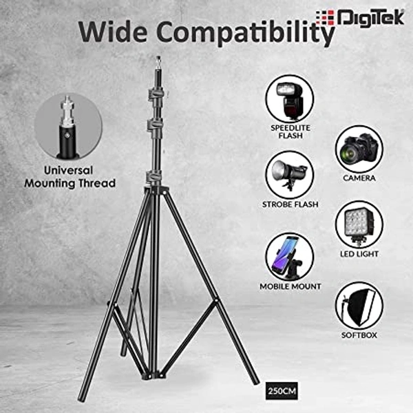 DIGITEK® (DLS-9FT) Lightweight & Portable Aluminum Alloy Light Stand for Ring Light, Reflector, Flash Units, Diffuser, Portrait, Softbox, Studio Lighting & More Ideal for Outdoor & Indoor Shoots - 83 x 7 x 7 Centimeters, DLS-9FEET