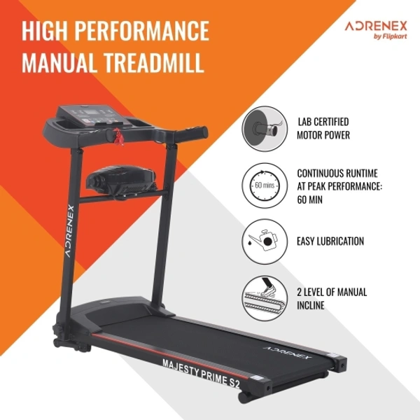 Adrenex by Flipkart Majesty Prime S2 Treadmill with Massager, 2HP Peak Multifunction Treadmill for Home Gym Exercise Machine Treadmil
