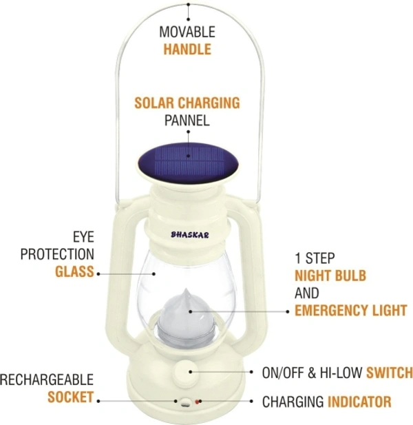 Eye Bhaskar Hi Bright LED 1st Step Night Lamp Solar Rechargeable Lantern Emergency Light