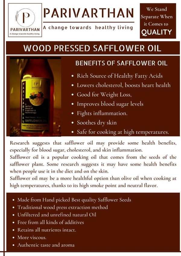 WOOD PRESSED SAFFLOWER OIL - 1 Litre