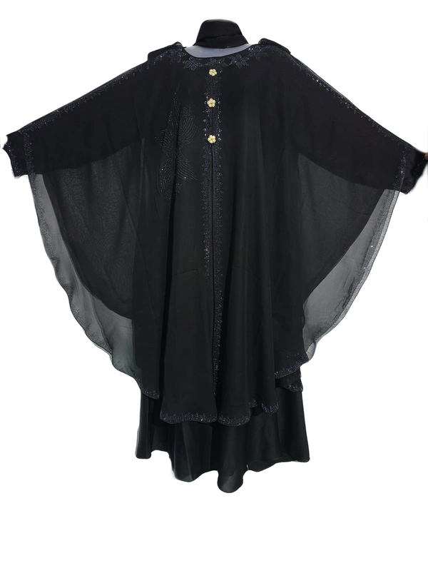 Humeira Abaya Dubai Style Beautiful Black Color Star Farasha in Al Nida Fabric PP Stone Work - 54, 300 gms