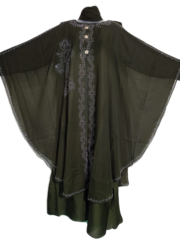 Humeira Abaya Humeira Dubai Style Laher Bell Farasha in Al Nida Fabric With Grey Stone Work (Mehdi) - 54, 300 gms
