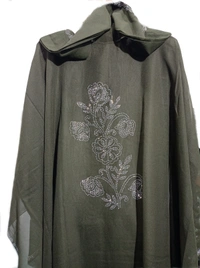 Humeira Abaya Humeira Dubai Style Laher Bell Farasha in Al Nida Fabric With Grey Stone Work (Mehdi) - 54, 300 gms