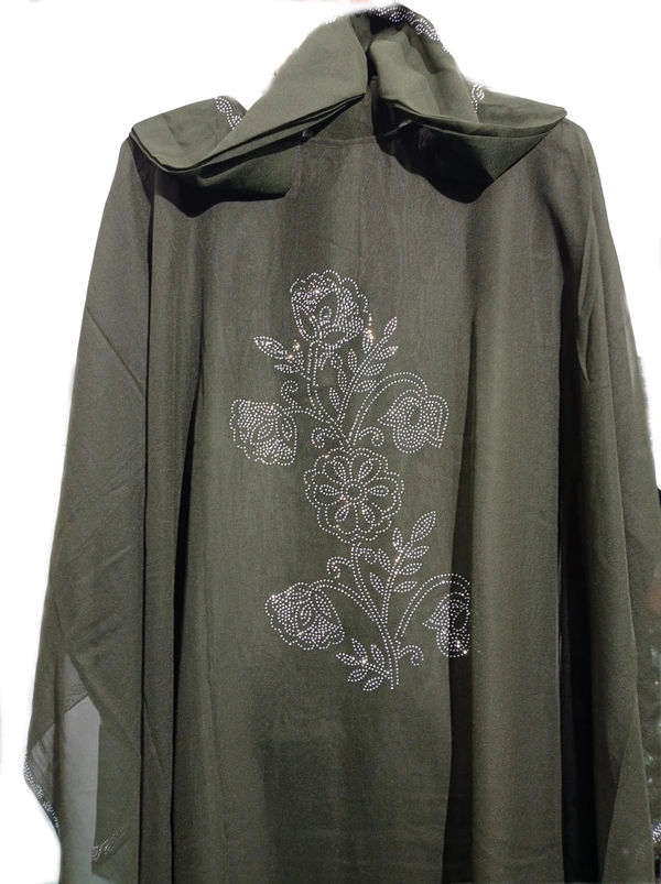 Humeira Abaya Humeira Dubai Style Laher Bell Farasha in Al Nida Fabric With Grey Stone Work (Mehdi) - 54, 300 gms