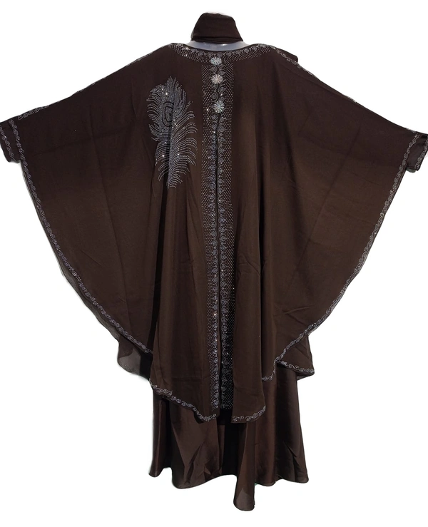 Humeira Abaya Humeira Dubai Style Simple PP Stone Work Brown Color Farasha in Al NIda Fabric With Back Buta - 54, 300 gms