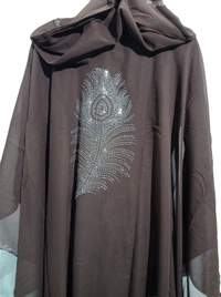 Humeira Abaya Humeira Dubai Style Simple PP Stone Work Brown Color Farasha in Al NIda Fabric With Back Buta - 54, 300 gms