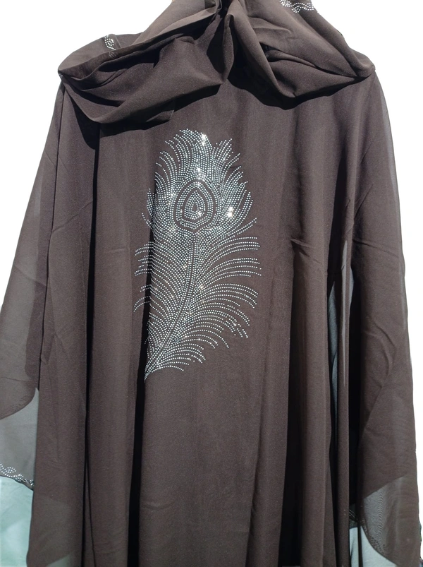 Humeira Abaya Humeira Dubai Style Simple PP Stone Work Brown Color Farasha in Al NIda Fabric With Back Buta - 54, 300 gms