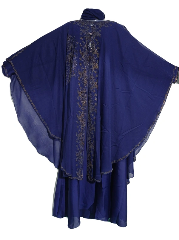 Humeira Abaya Humeira Dubai Style Heavy Stone Work Blue Color Farasha in Al Nida Fabric - 54, 300 gms