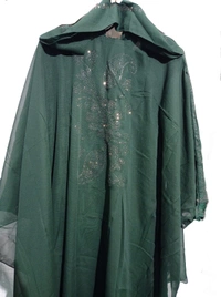 Humeira Abaya Humeira Dubai Style Grey Color Stone Work Simple Work Green Color Farasha in Al Nida - 54, 300 gms
