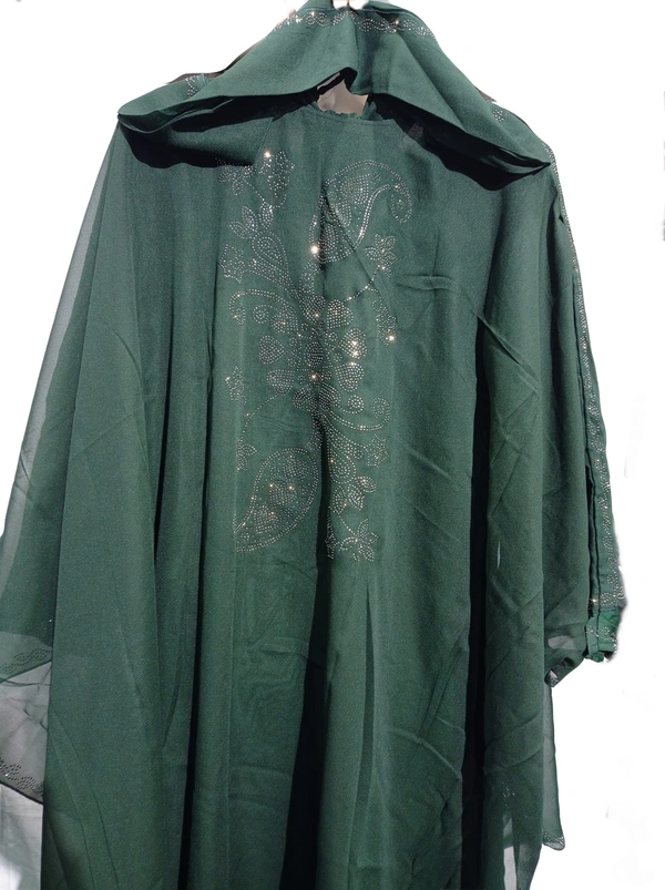 Humeira Abaya Humeira Dubai Style Grey Color Stone Work Simple Work Green Color Farasha in Al Nida - 54, 300 gms