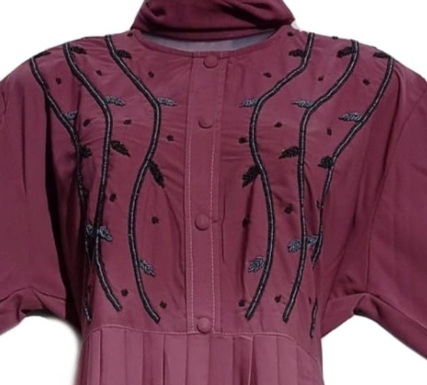Humeira Abaya Zip Button Handwork Abaya in Al Nida Fabric With Frill Work (Pink) - 54, 300 gms