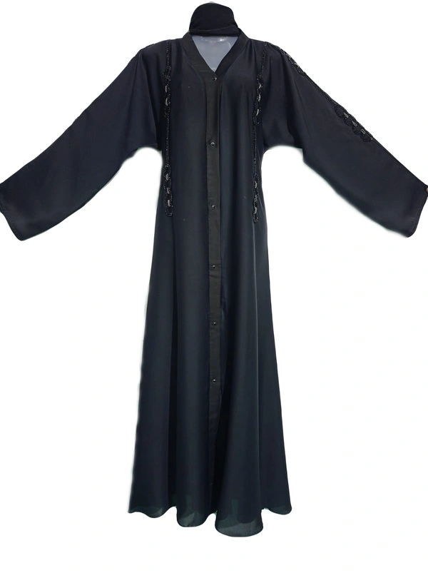 Humeira Abaya Dubai Style Side Long Chain Hand Work Front Open Abaya in Hand Work - 54, 300 gms