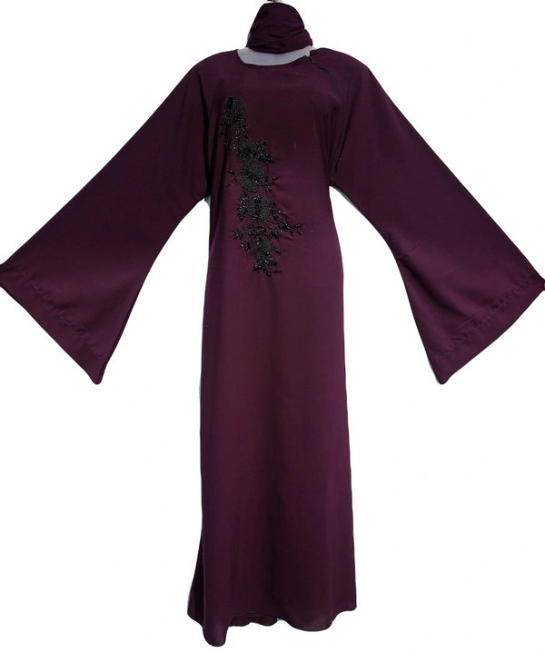 Humeira Abaya Humeira Dubai Style Front Buta Handwork Abaya in Al Nida Fabric With Handwork - 54, 300 gms