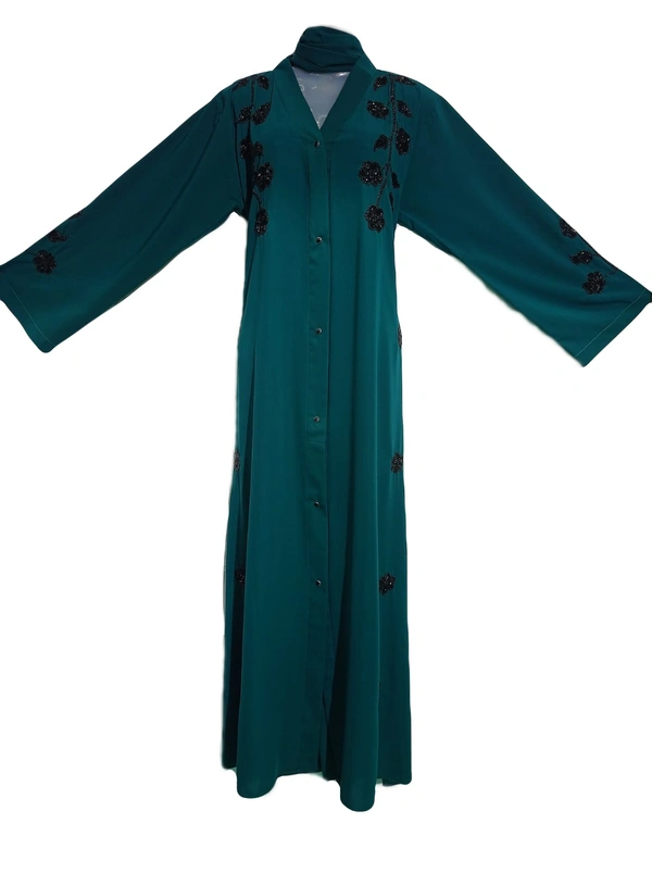 Humeira Abaya Dubai Style Front Open Firozi Color Tree Style Abaya in Al Firdous Fabric - 54, 300 gms