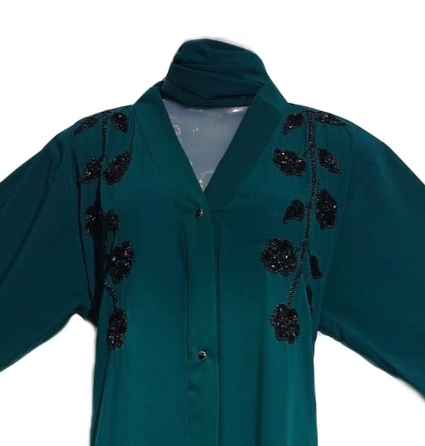 Humeira Abaya Dubai Style Front Open Firozi Color Tree Style Abaya in Al Firdous Fabric - 54, 300 gms