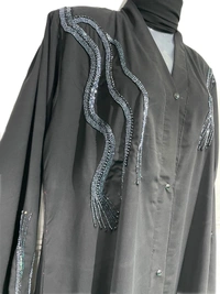 Humeira Abaya Humeira Chain Type Neck Hand Work Front Open Abaya in Al Nida Fabric - 54, 300 gms