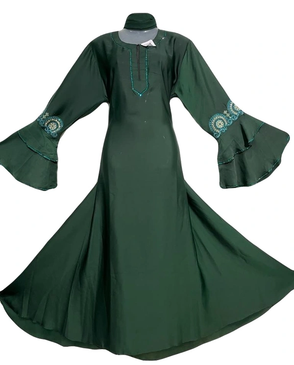 Humeira Abaya Humeira Dubai Style Embroidery Sleeves and Stone Work Abaya in Al Nida Fabric - 54, 300 gms
