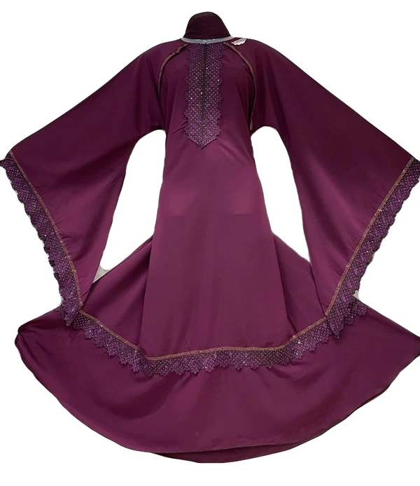 Humeira Abaya Humeira Dubai Style Long Sleeves Embroidery Abaya in Al Nida Fabric With Embroidery Work on Sleeves & Neck - 54, 300 gms