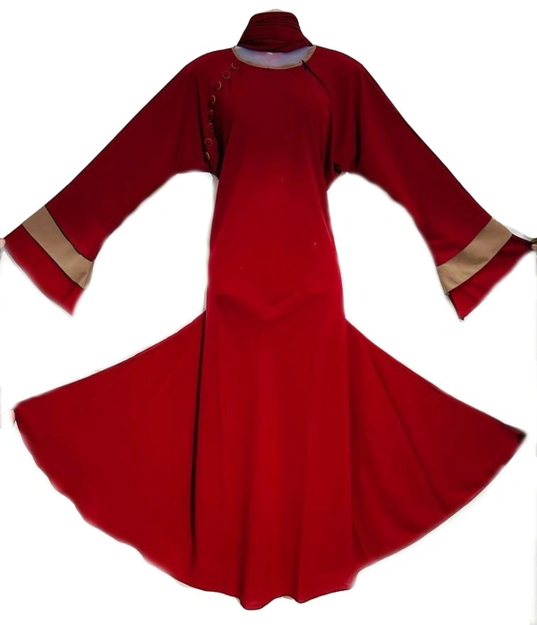 Humeira Abaya Humeira Dubai Style 3 layer Baju Red Color Abaya in Al Firdous Fabric - 54, 300 gms