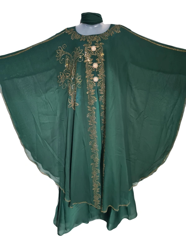 Humeira Abaya Humeira Beautiful Dubai Style Women M S Stone Work Farasha Abaya in Al Nida Fabric - 54, 300 gms