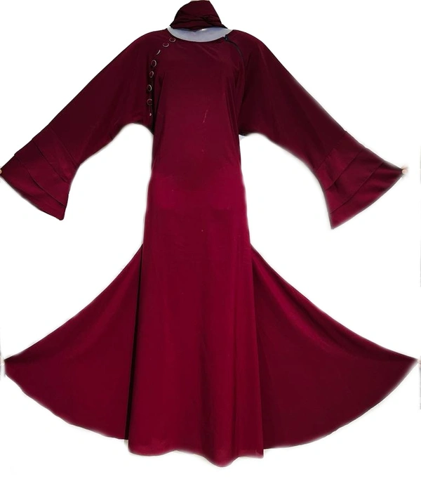 Humeira Abaya Humeira Dubai Style 6 Button Abaya in Red Color With Button Work on Neck - 54, 300 gms