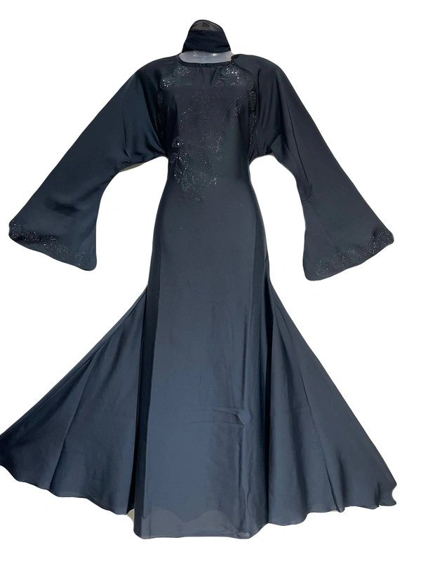 Humeira Abaya Humeira Dubai Style Simple Grey Color Circle & Buta Work Abaya in Al Nida Fabric - 54, 300 gms