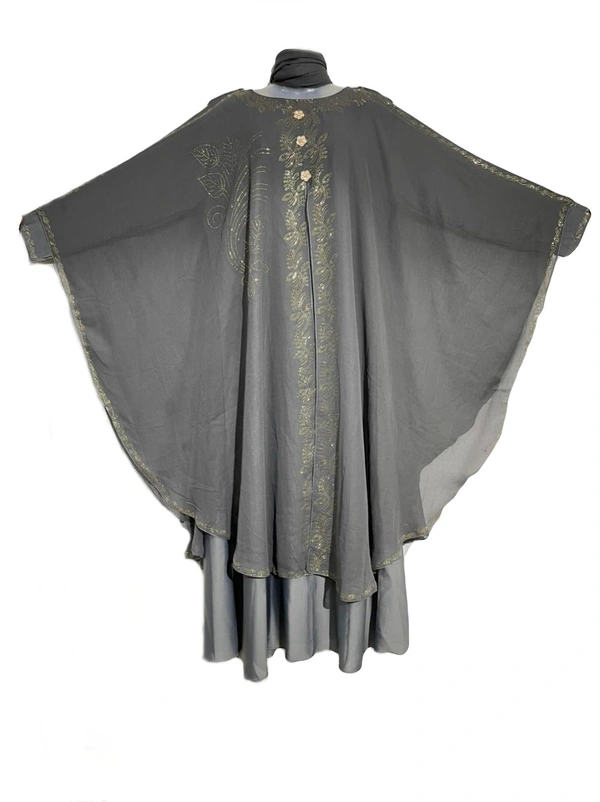 Humeira Abaya Humeira Dubai Style Best Quality Grey Color Stone Work Farasha in Al Nida Fabric - 54, 300 gms